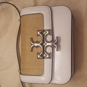 Tory Burch Eleanor leather/ straw shoulder bag